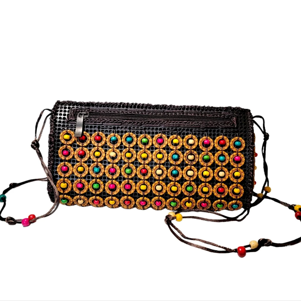 HANDMADE Beaded Crossbody Clutch Bag Zip Wallet Colorful Purse New_2